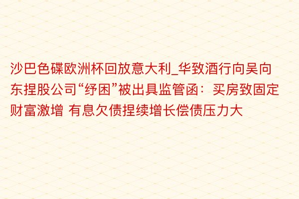 沙巴色碟欧洲杯回放意大利_华致酒行向吴向东捏股公司“纾困”被出具监管函：买房致固定财富激增 有息欠债捏续增长偿债压力大