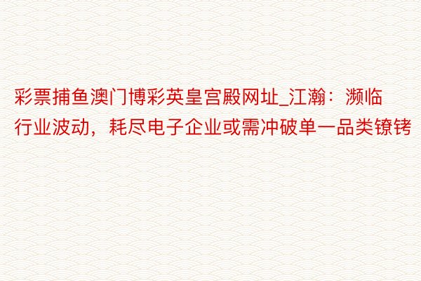 彩票捕鱼澳门博彩英皇宫殿网址_江瀚：濒临行业波动，耗尽电子企业或需冲破单一品类镣铐