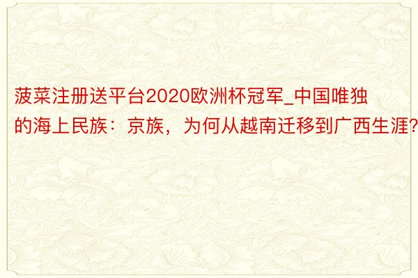 菠菜注册送平台2020欧洲杯冠军_中国唯独的海上民族：京族，为何从越南迁移到广西生涯？