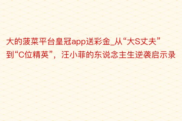 大的菠菜平台皇冠app送彩金_从“大S丈夫”到“C位精英”，汪小菲的东说念主生逆袭启示录