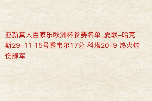 亚新真人百家乐欧洲杯参赛名单_夏联-哈克斯29+11 15号秀韦尔17分 科塔20+9 热火灼伤绿军