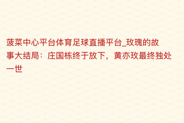 菠菜中心平台体育足球直播平台_玫瑰的故事大结局：庄国栋终于放下，黄亦玫最终独处一世