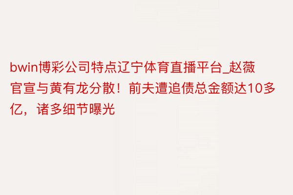 bwin博彩公司特点辽宁体育直播平台_赵薇官宣与黄有龙分散！前夫遭追债总金额达10多亿，诸多细节曝光